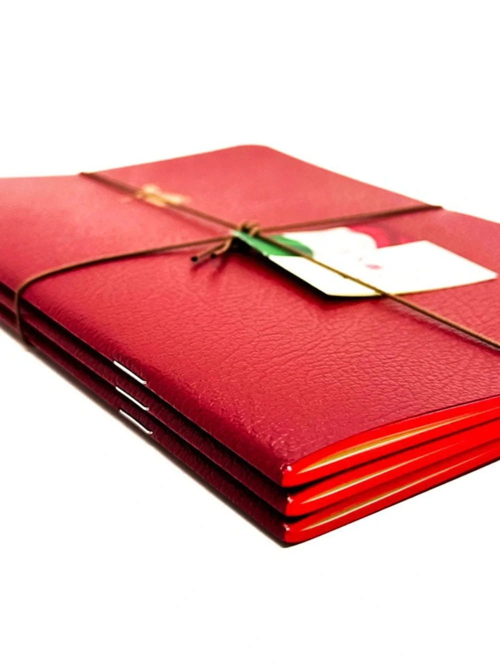 “Bieffe”red leather set of 3 notebooks hand made in Italy